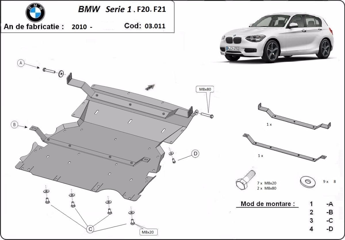 Engine Cover in Steel BMW Seria 1 F20/F21 2011-2018 - Image 2